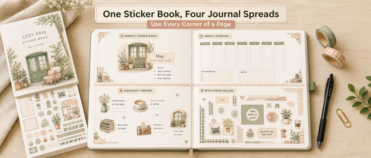 One Sticker Book, Four Journal Spreads: How to Use Every Corner of a Page