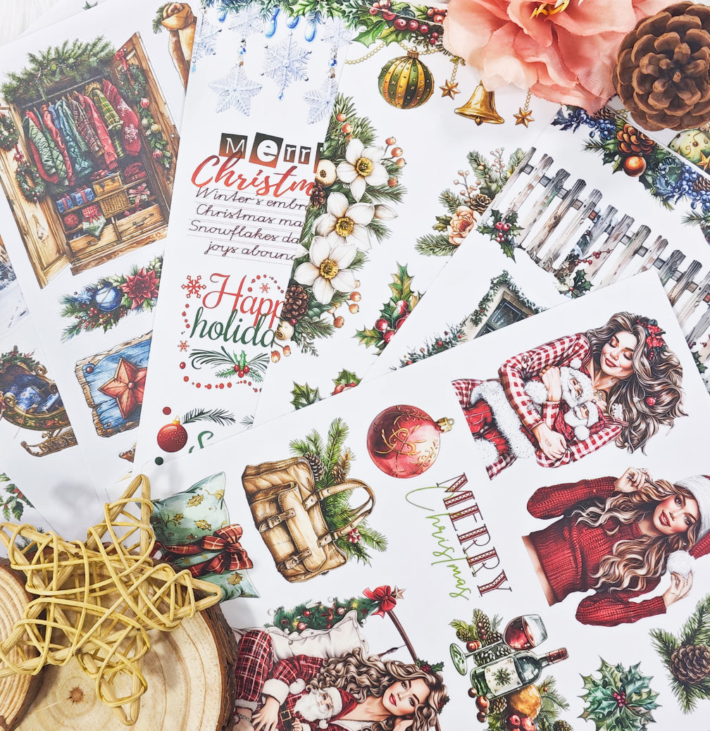 Christmas Wishes - Junk Journal Stickers | Cozy Kiss Cut Matte PET (20 Sheets)