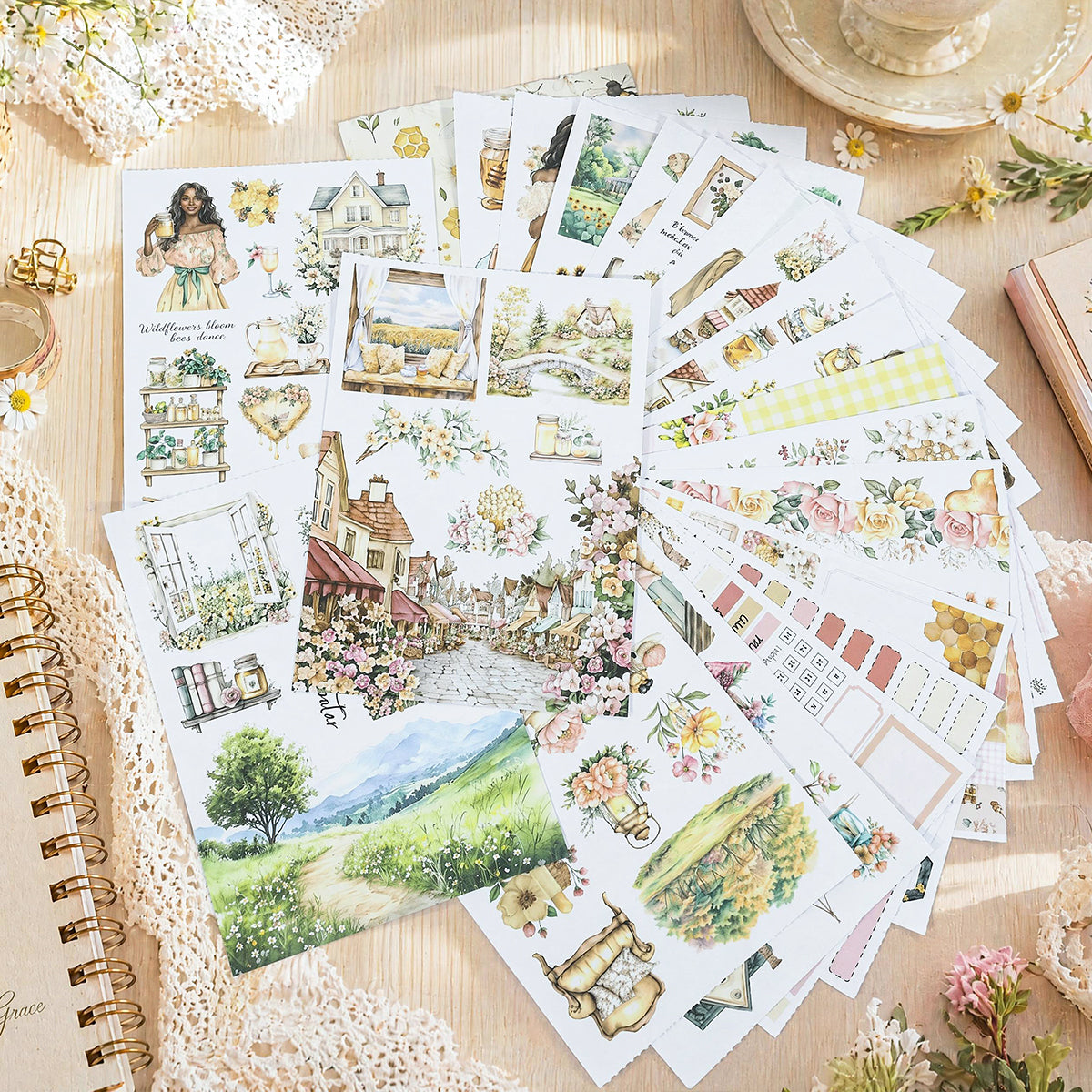 Sweet Diary - Ephemera Stickers | Cottagecore Kiss Cut Matte PET (24 Sheets)