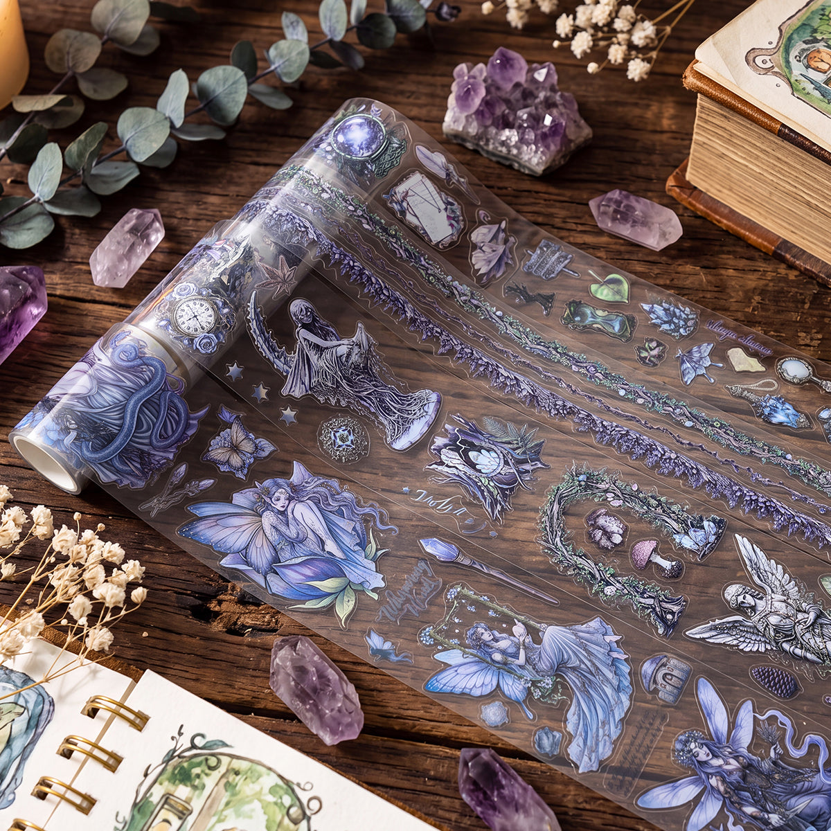 Purple Forest Dream Dark Fantasy Elf & Botanical Glossy PET Tape Set