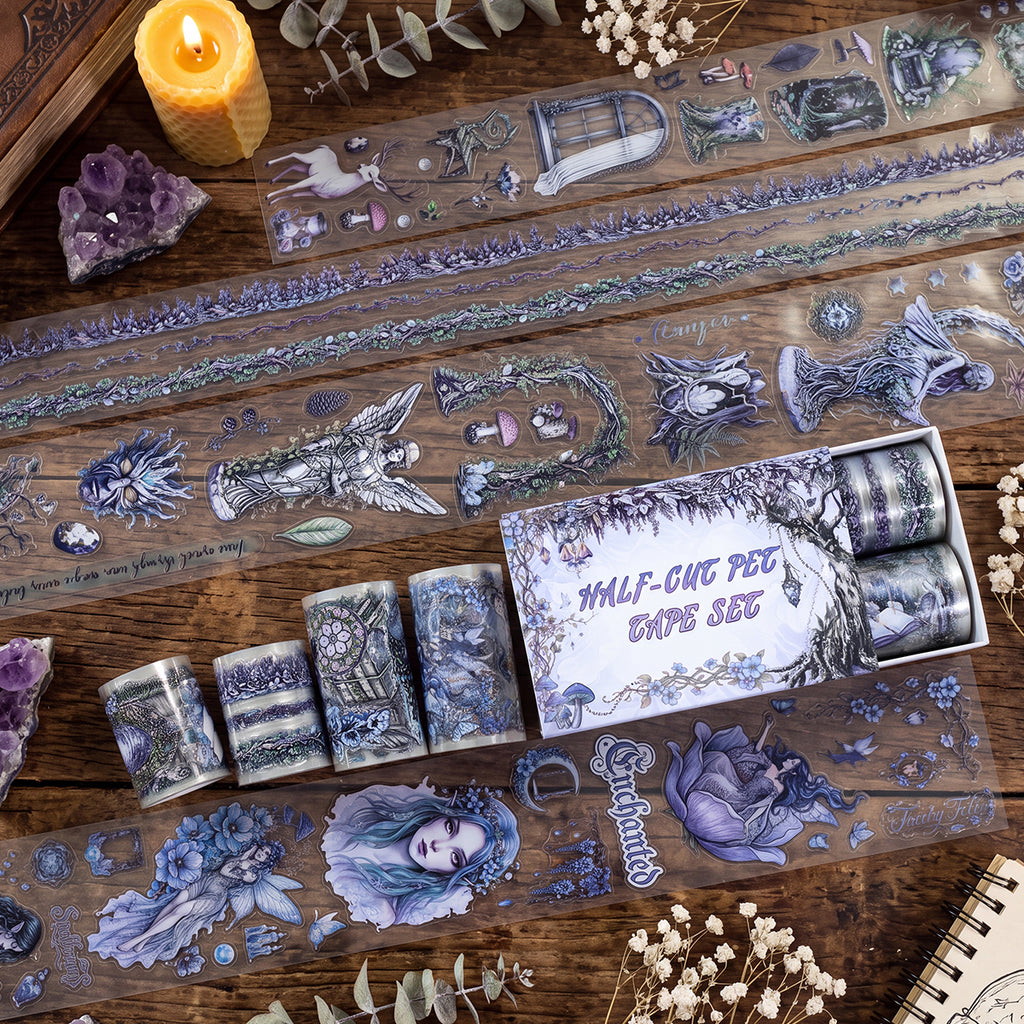 Purple Forest Dream Dark Fantasy Elf & Botanical Glossy PET Tape Set