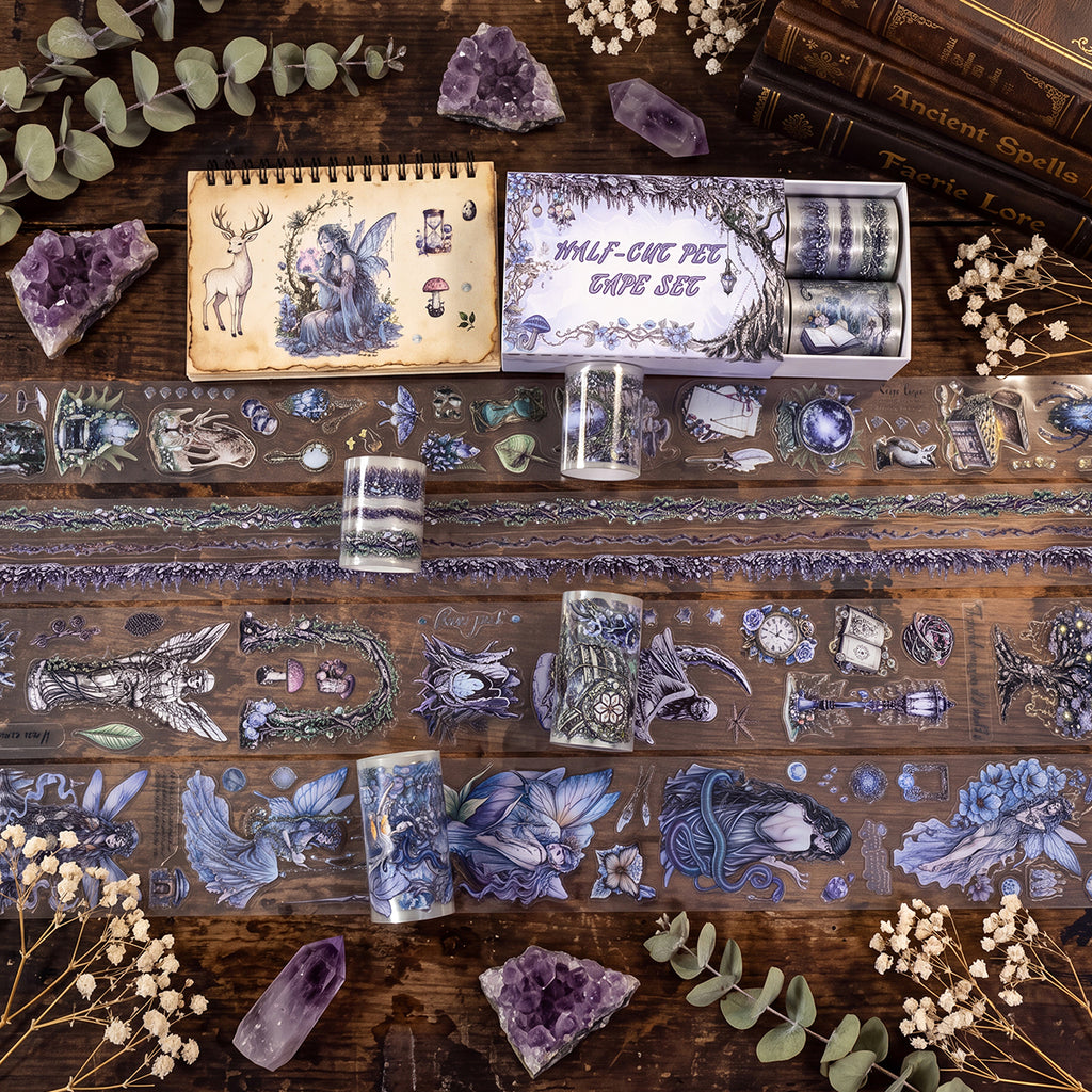 Purple Forest Dream Dark Fantasy Elf & Botanical Glossy PET Tape Set