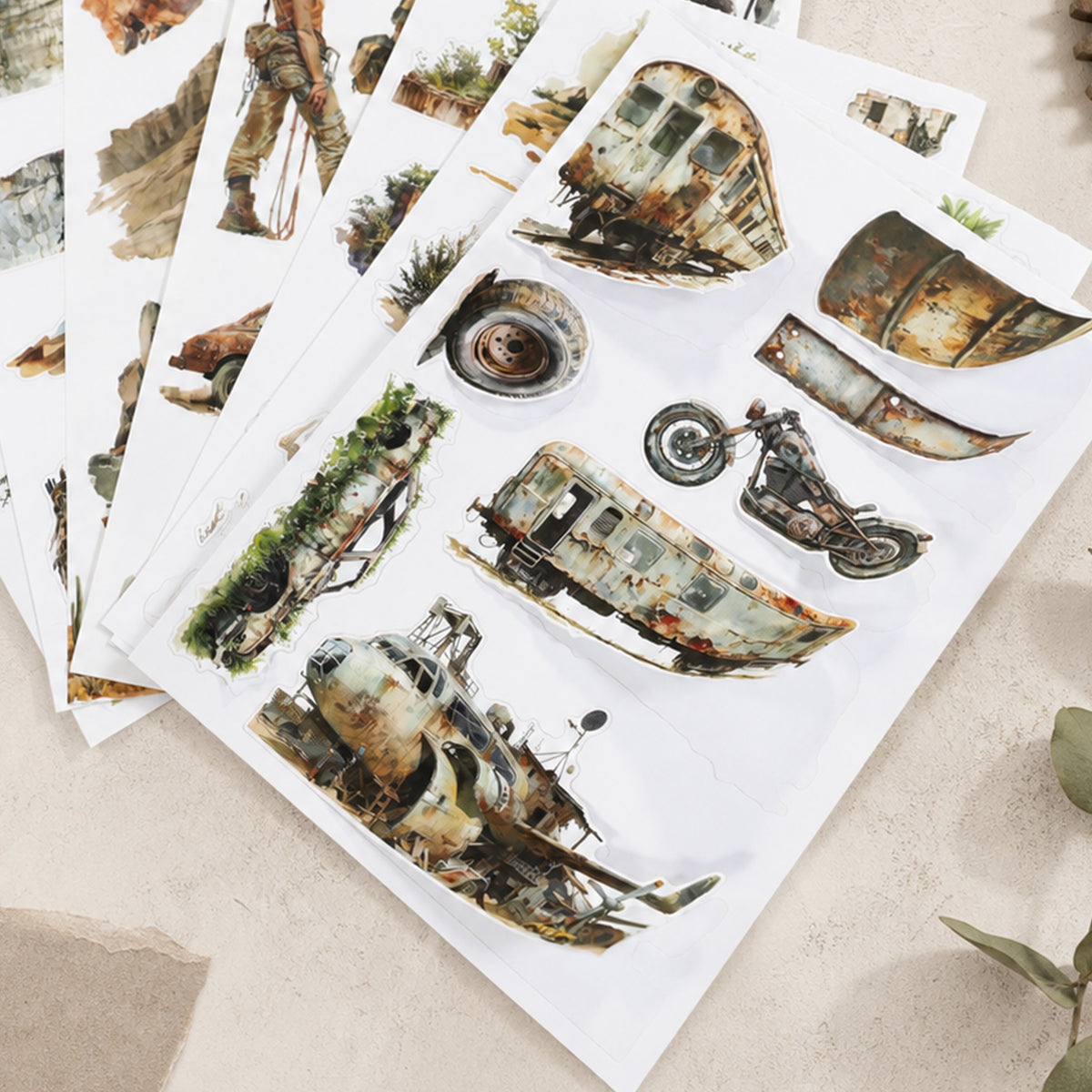 Ruin Fragment Book - Collage Stickers | Grunge Kiss Cut Matte PET (24 Sheets)