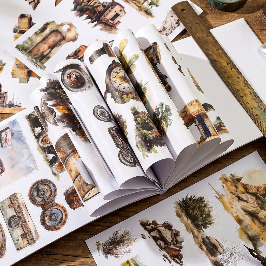 Ruin Fragment Book - Collage Stickers | Grunge Kiss Cut Matte PET (24 Sheets)