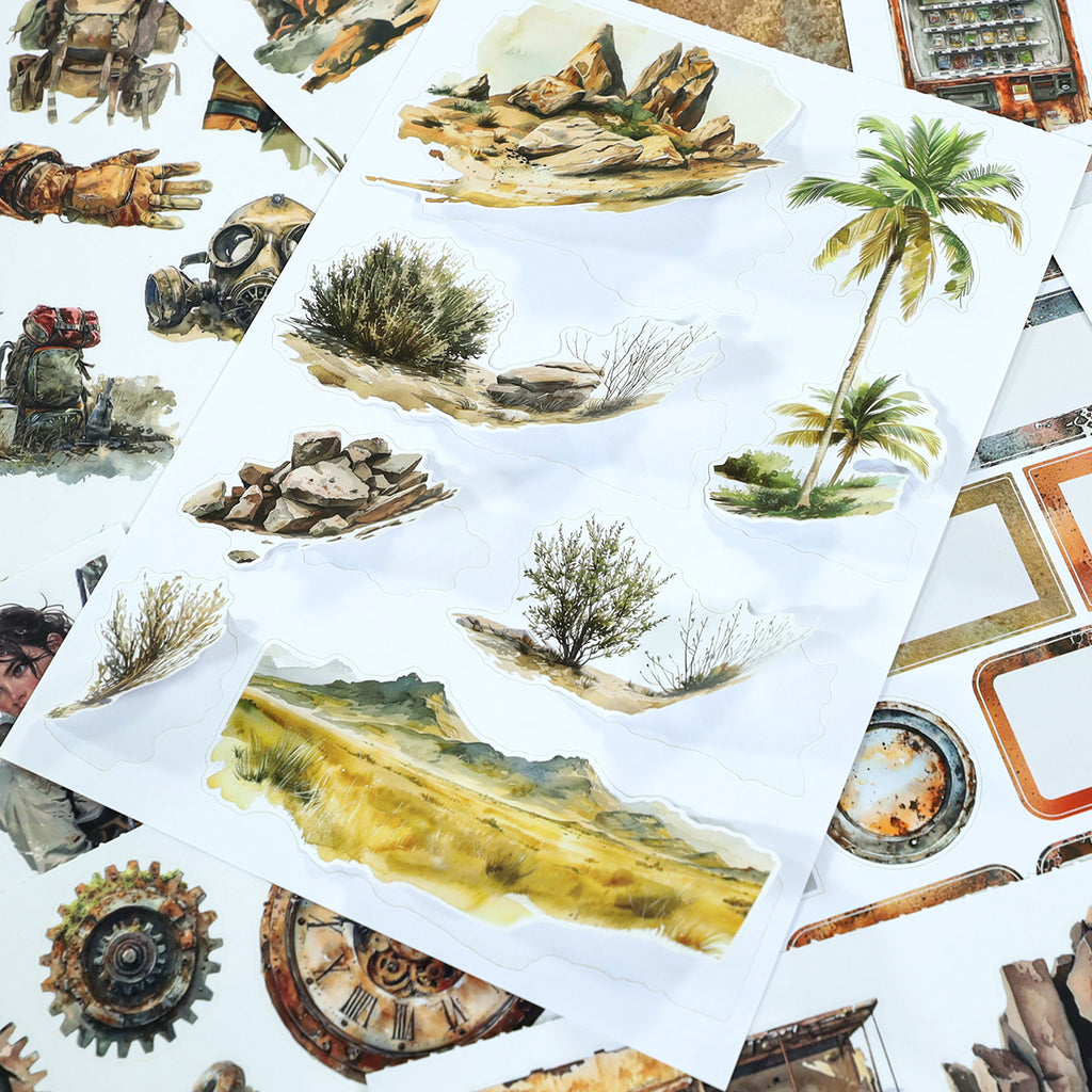 Ruin Fragment Book - Collage Stickers | Grunge Kiss Cut Matte PET (24 Sheets)