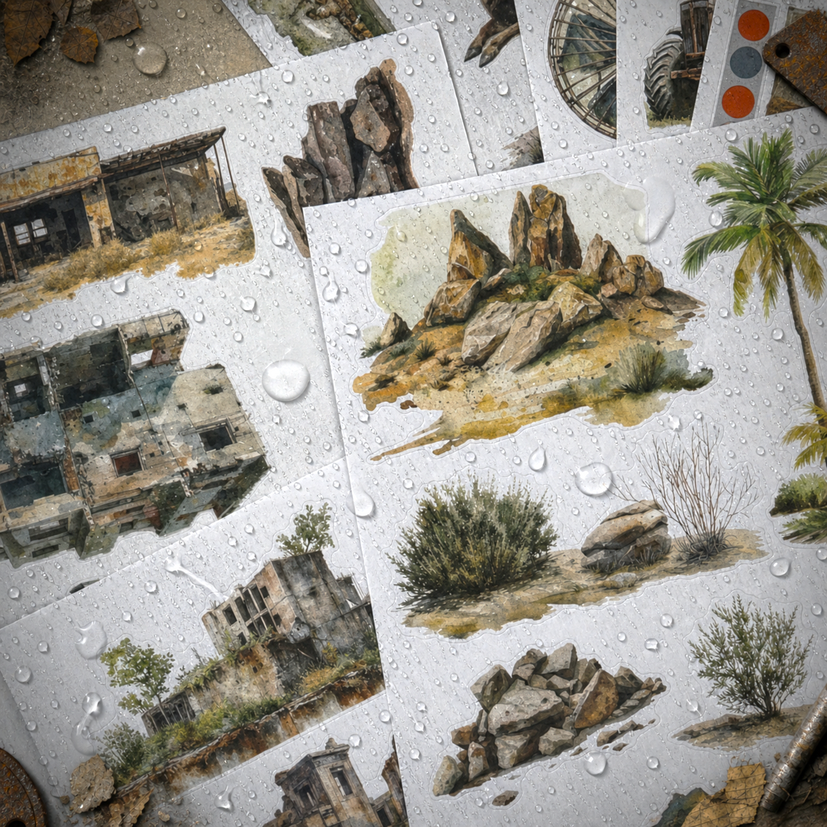 Ruin Fragment Book - Collage Stickers | Grunge Kiss Cut Matte PET (24 Sheets)