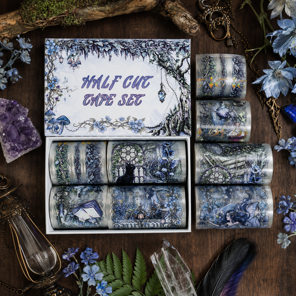 Purple Forest Dream Dark Fantasy Elf & Botanical Glossy PET Tape Set