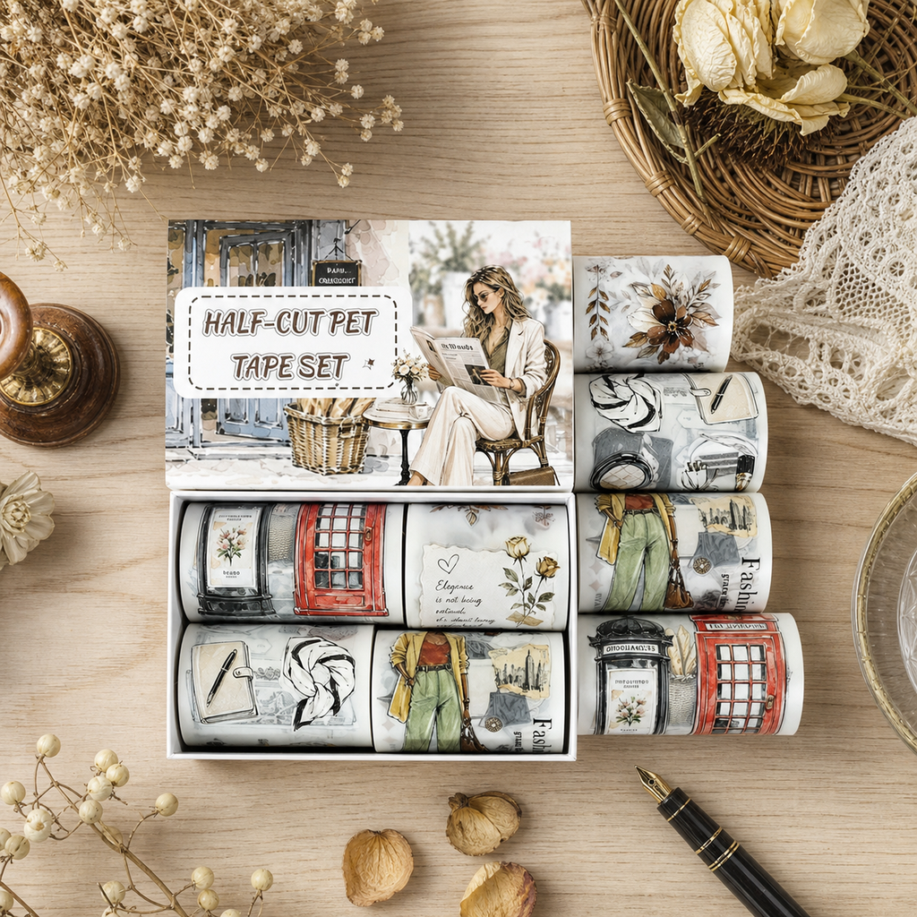 A French Afternoon - Decorative Tape Set | Parisian Special Oil Die Cut Matte PET (4 Rolls)