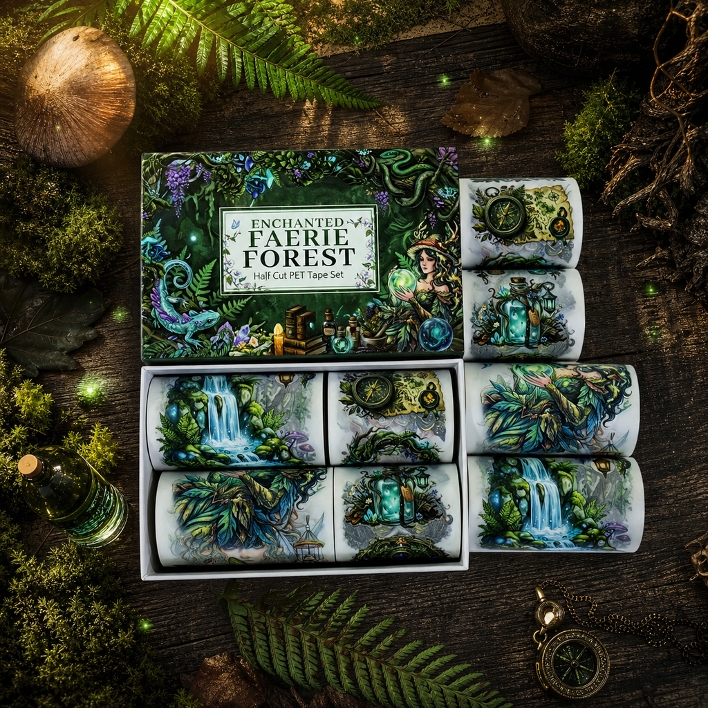 Fantasy Forest Realm - PET Tapes | Whimsical Shell Gold Die Cut (4 Rolls)
