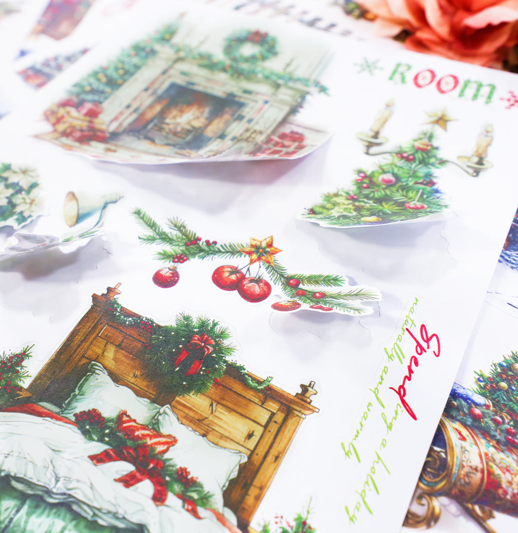 Christmas Wishes - Junk Journal Stickers | Cozy Kiss Cut Matte PET (20 Sheets)
