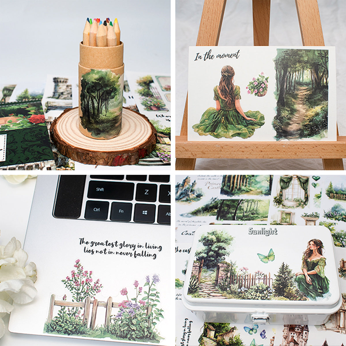 Forest Green Wilderness Junk Journal Stickers | Dark Academia Kiss Cut Matte PET (20 Sheets)