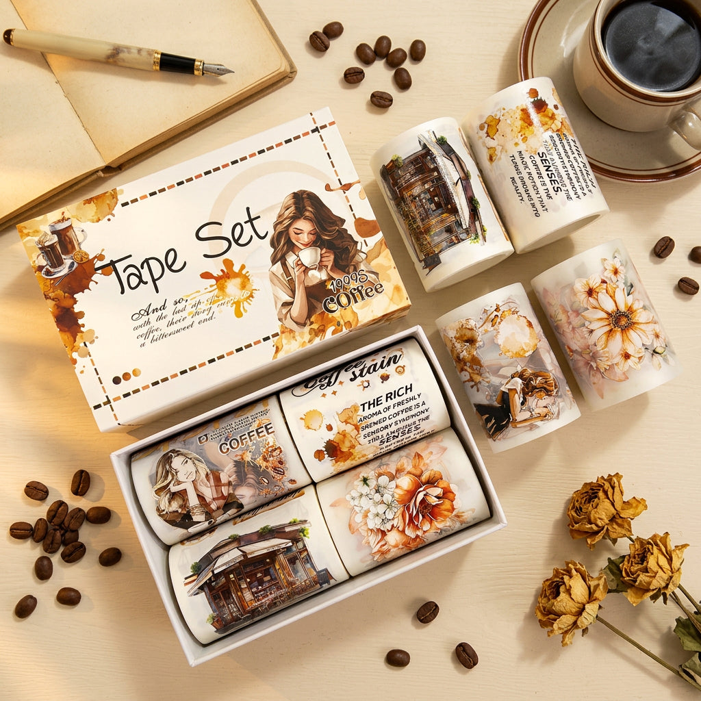 Line Drawing Coffee Brown - PET Tapes | Vintage Special Oil Die Cut (4 Rolls)