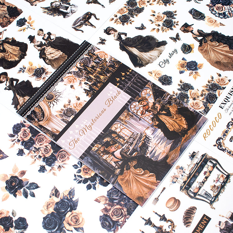 The Mysterious Black Junk Journal Stickers | Gothic Kiss Cut Matte PET (20 Sheets)