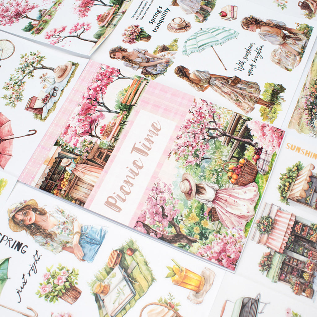 Picnic Time - Collage Stickers | Romantic Kiss Cut Matte PET (20 Sheets)