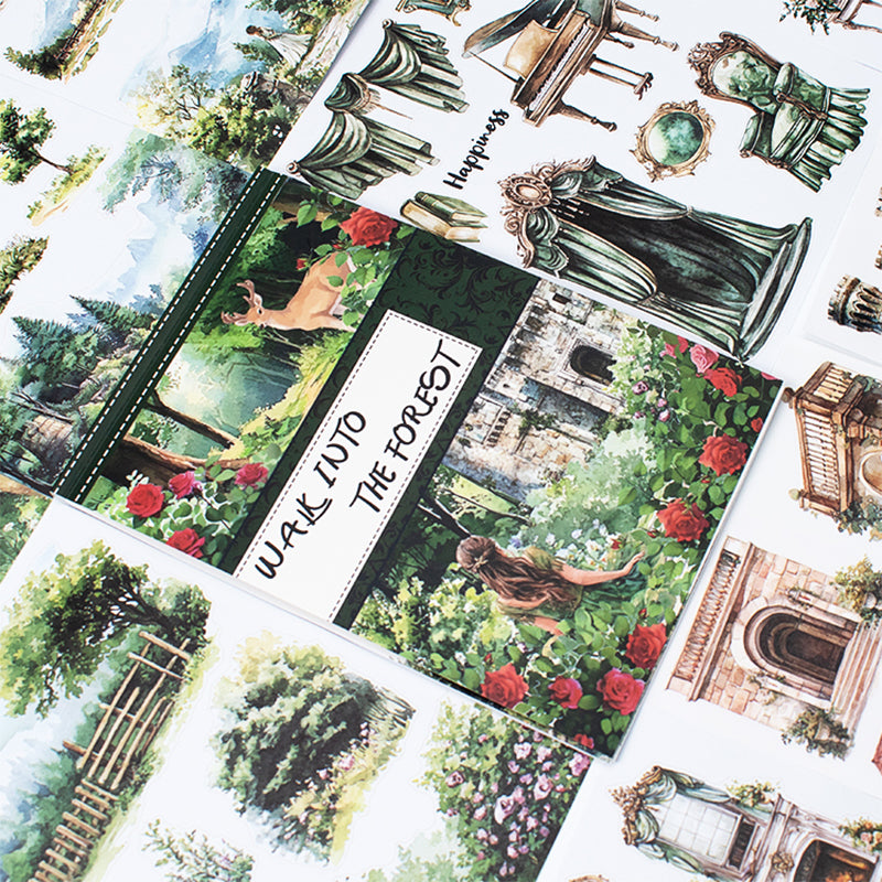 Forest Green Wilderness Junk Journal Stickers | Dark Academia Kiss Cut Matte PET (20 Sheets)