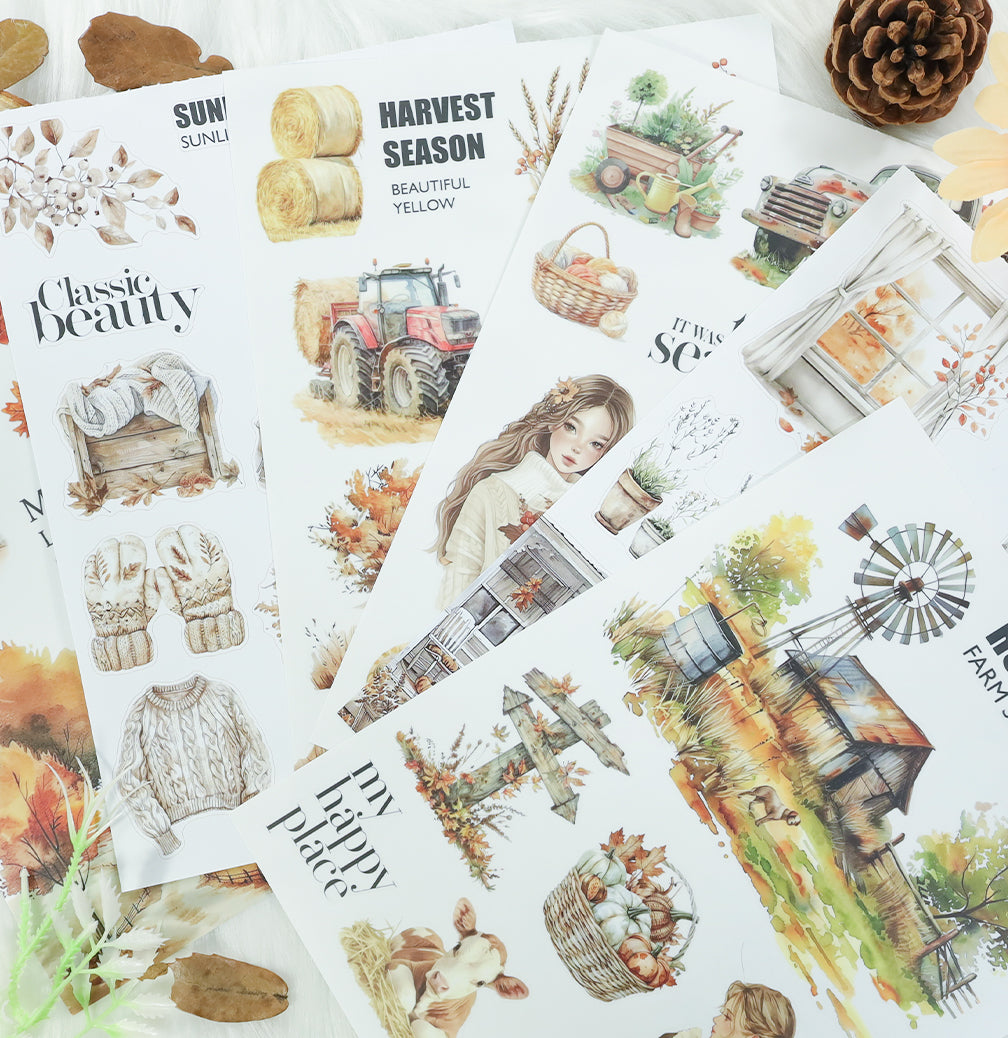 The Falling Leaves - Junk Journal Stickers | Rustic Kiss Cut Matte PET (20 Sheets)