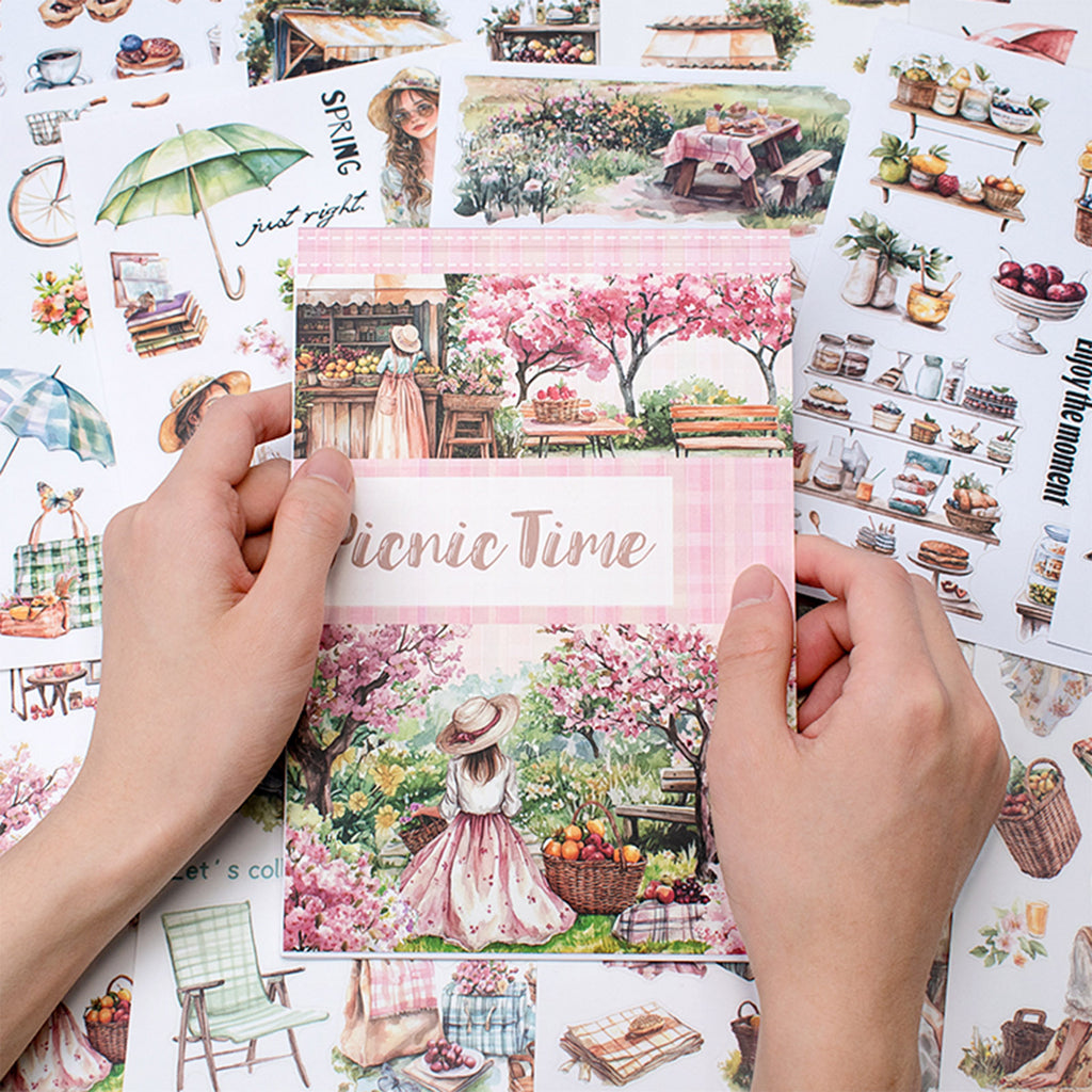 Picnic Time - Collage Stickers | Romantic Kiss Cut Matte PET (20 Sheets)