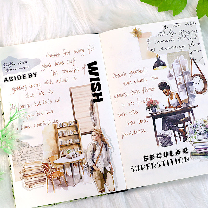 Whispering Pages - Junk Journal Stickers | Aesthetic Kiss Cut Matte PET (20 Sheets)