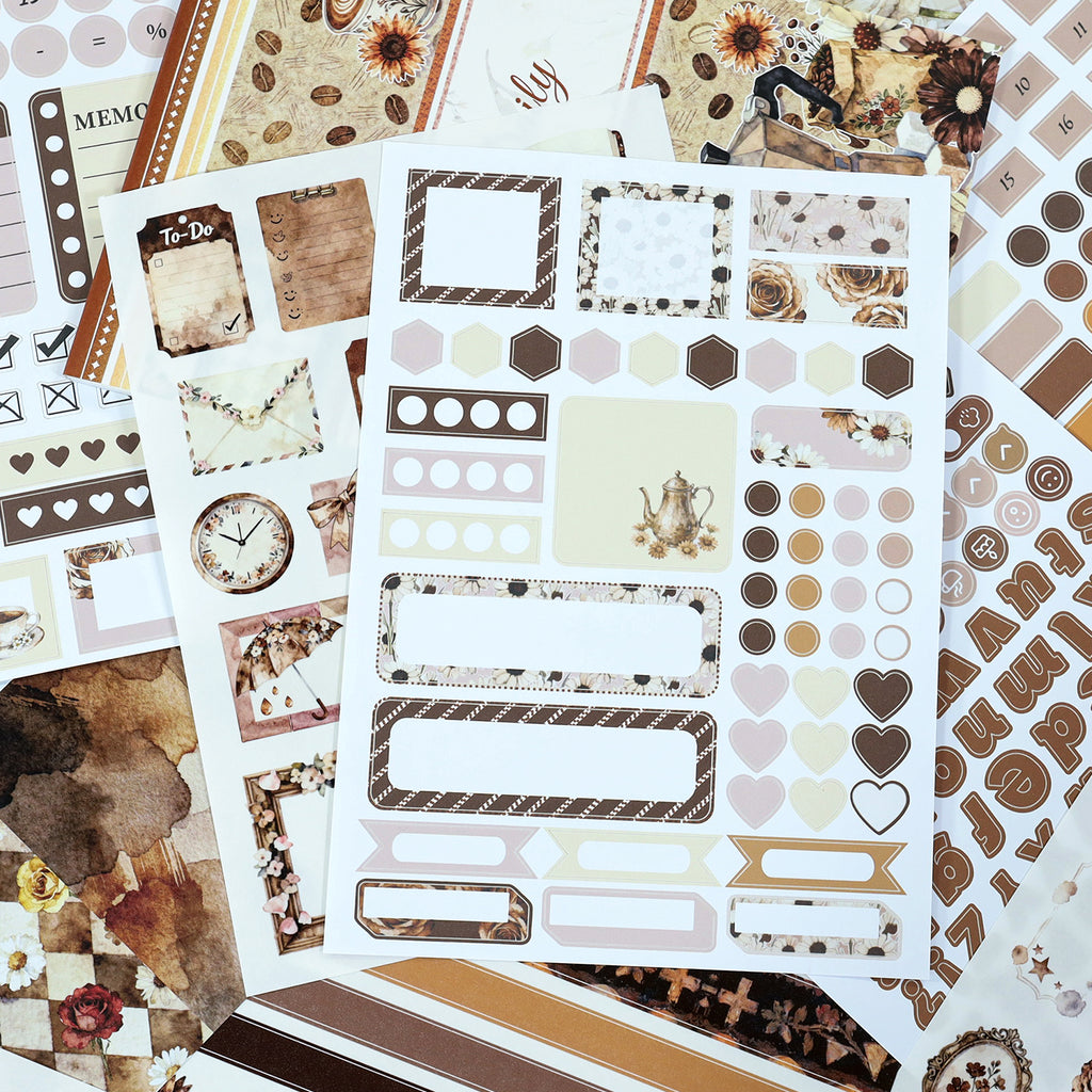 Coffee Routine - Functional Planner Stickers | Vintage Special Oil Washi Paper (24 Sheets)