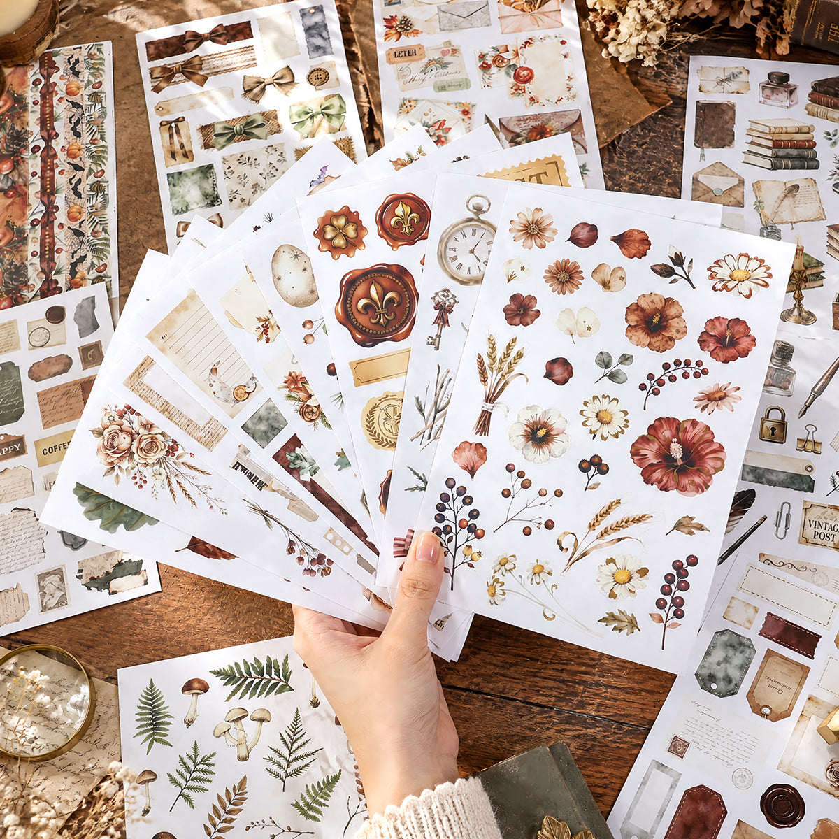 Memories Of Autumn - Ephemera Stickers | Vintage Gold Foil Washi Paper (20 Sheets)