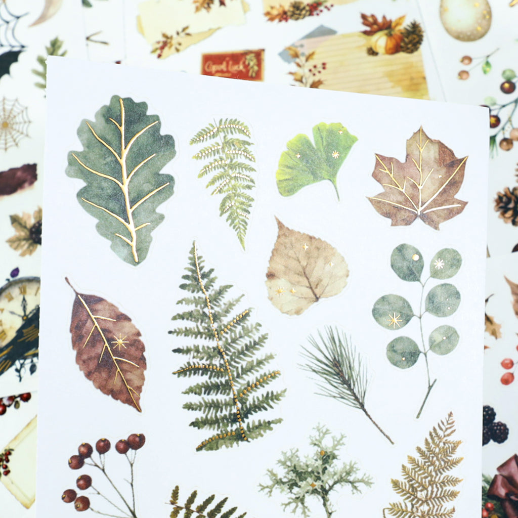 Memories Of Autumn - Ephemera Stickers | Vintage Gold Foil Washi Paper (20 Sheets)