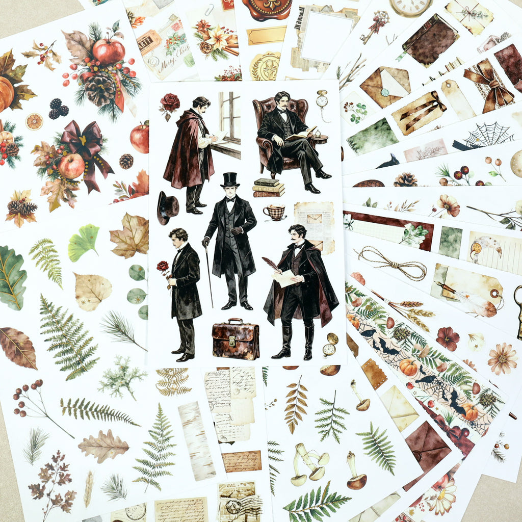 Memories Of Autumn - Ephemera Stickers | Vintage Gold Foil Washi Paper (20 Sheets)