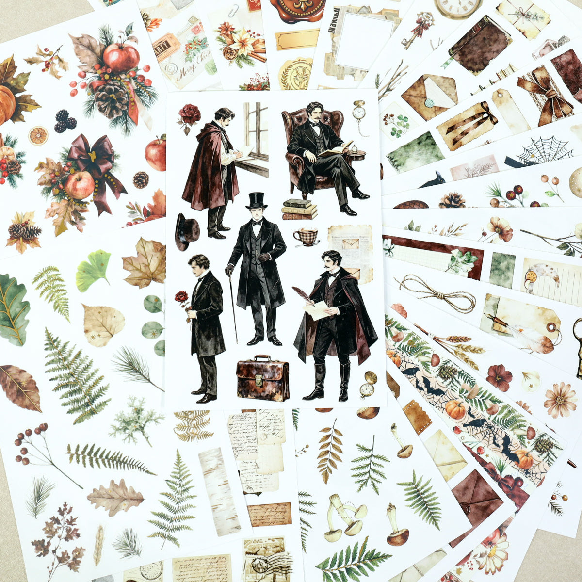 Memories Of Autumn - Ephemera Stickers | Vintage Gold Foil Washi Paper (20 Sheets)