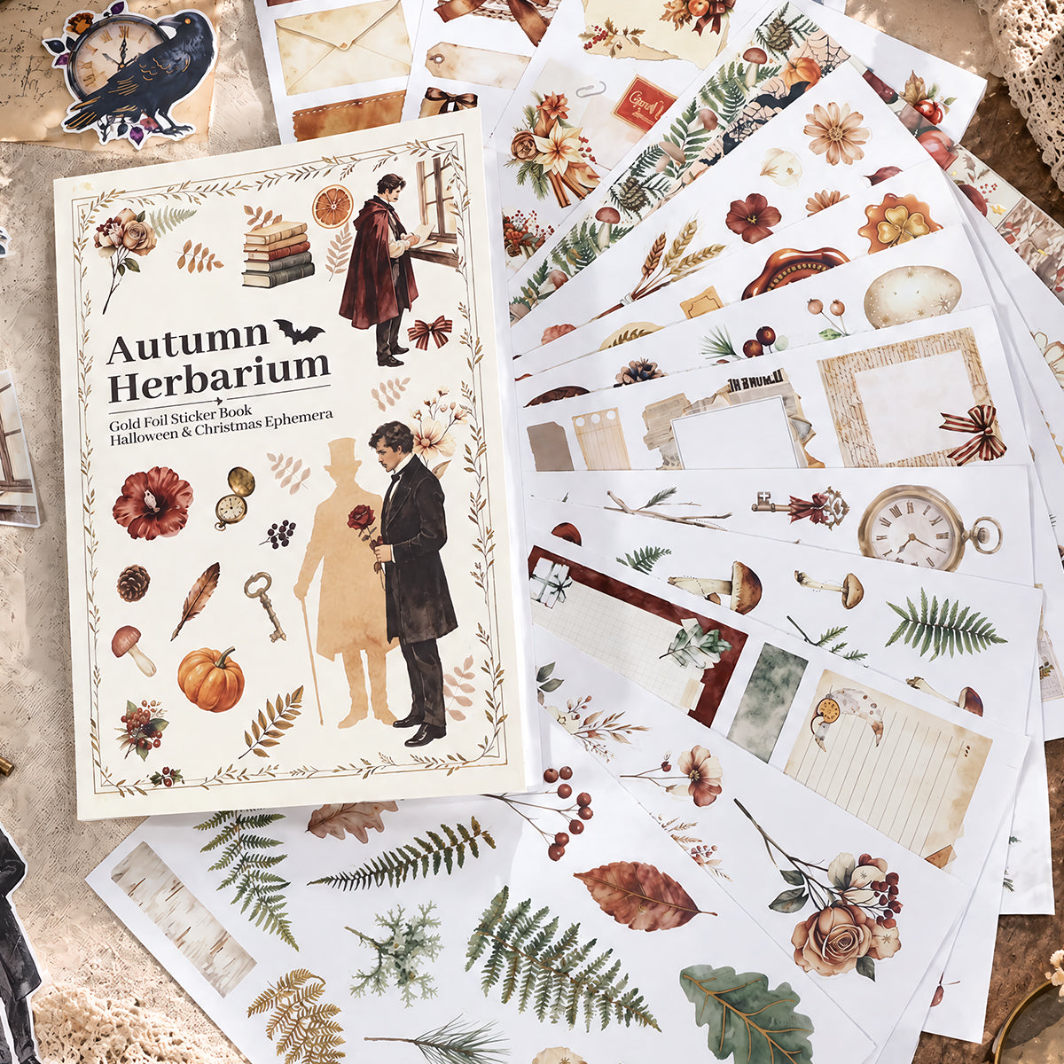 Memories Of Autumn - Ephemera Stickers | Vintage Gold Foil Washi Paper (20 Sheets)