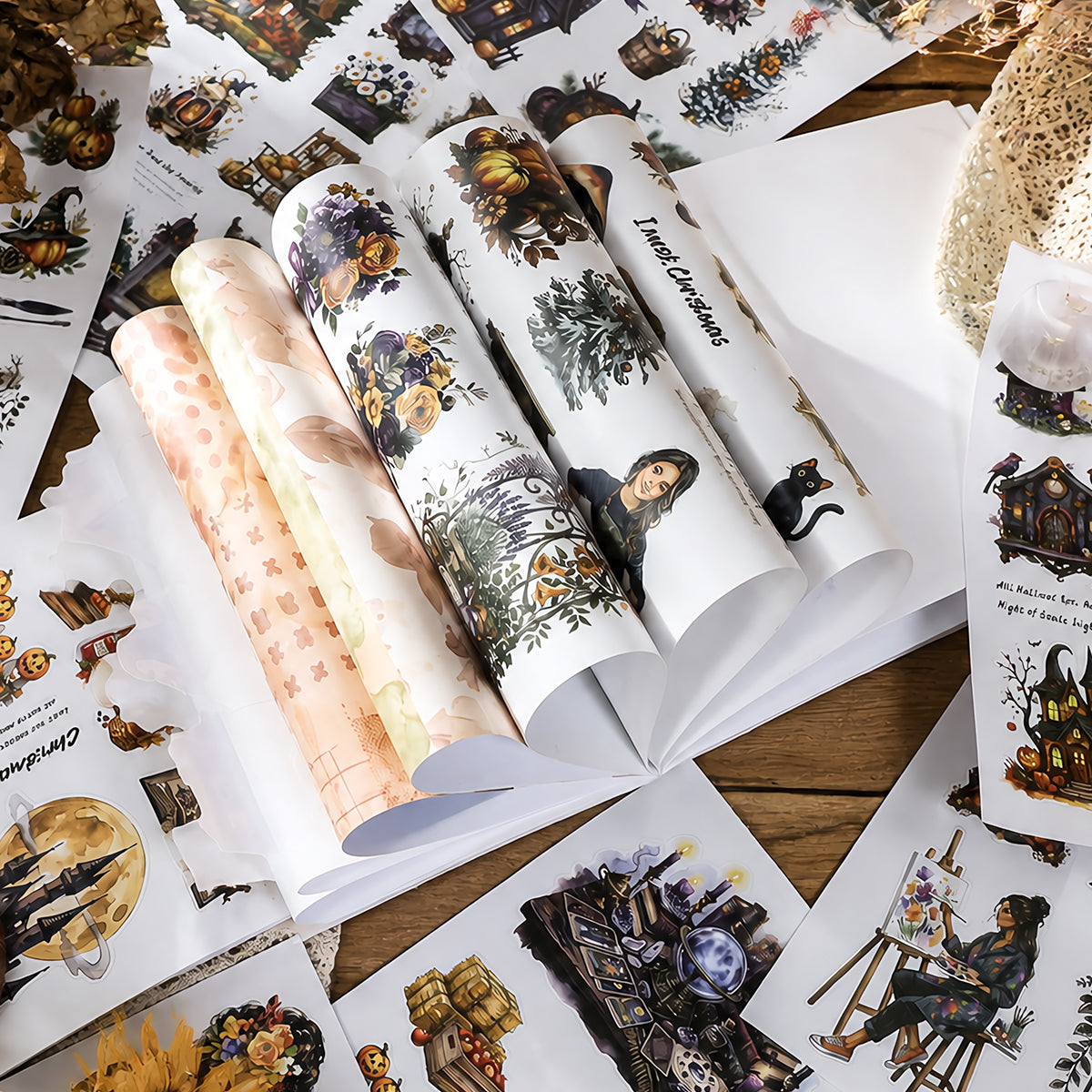 The Witch's Manor - Junk Journal Stickers | Witchy Kiss Cut Matte PET (24 Sheets)