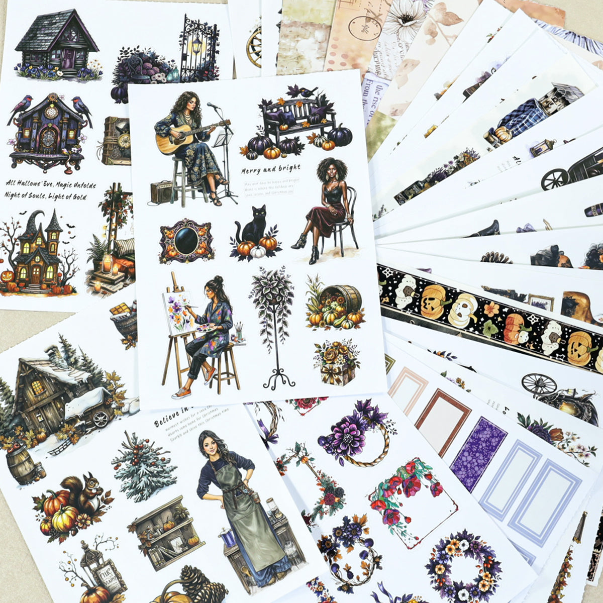 The Witch's Manor - Junk Journal Stickers | Witchy Kiss Cut Matte PET (24 Sheets)
