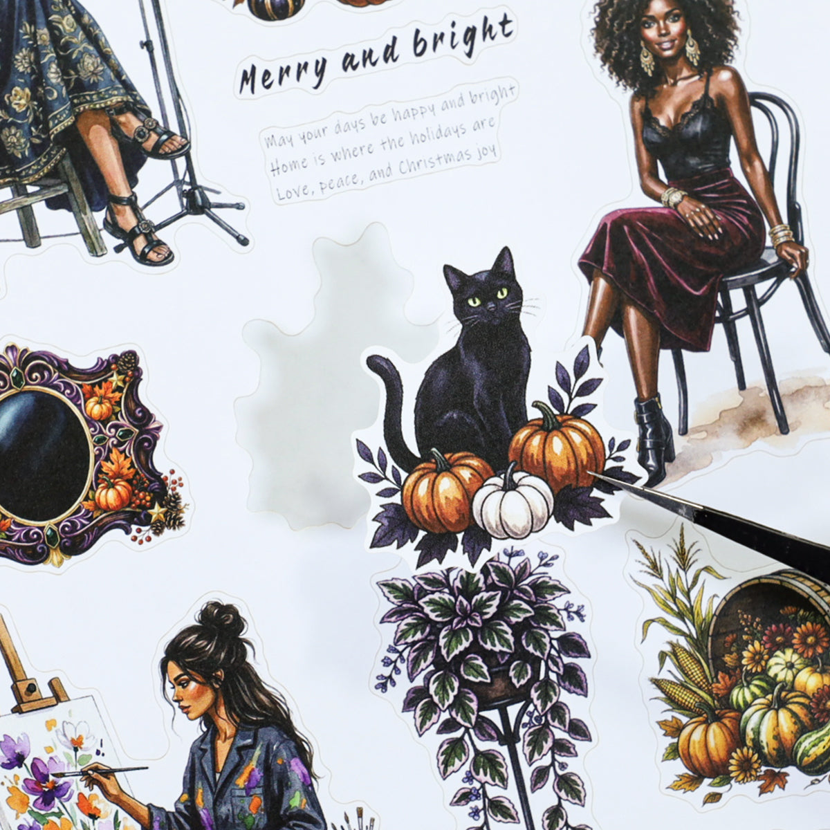 The Witch's Manor - Junk Journal Stickers | Witchy Kiss Cut Matte PET (24 Sheets)