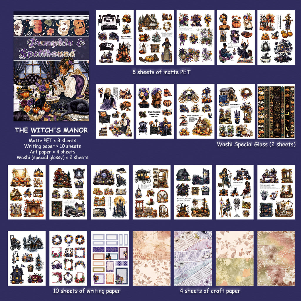 The Witch's Manor - Junk Journal Stickers | Witchy Kiss Cut Matte PET (24 Sheets)