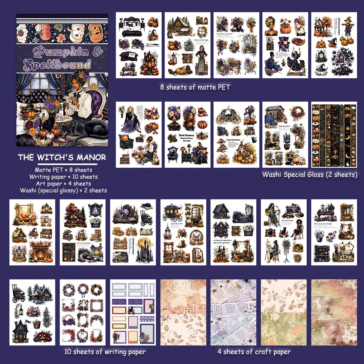 The Witch's Manor - Junk Journal Stickers | Witchy Kiss Cut Matte PET (24 Sheets)