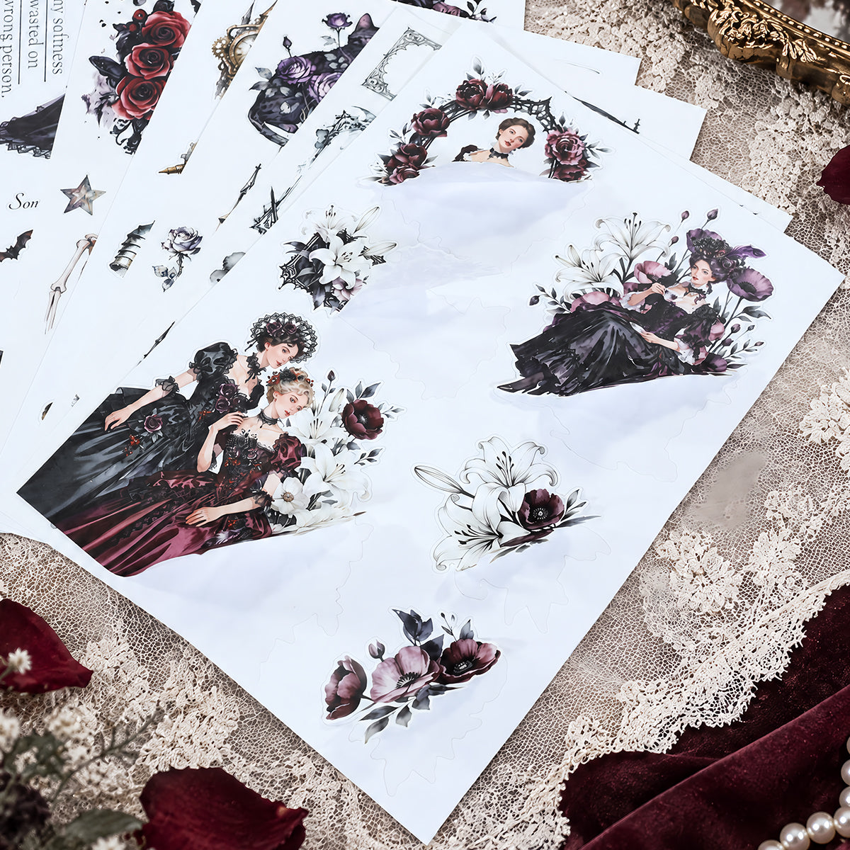 Gothic Rose Manor - Junk Journal Stickers | Gothic Kiss Cut Matte PET (24 Sheets)