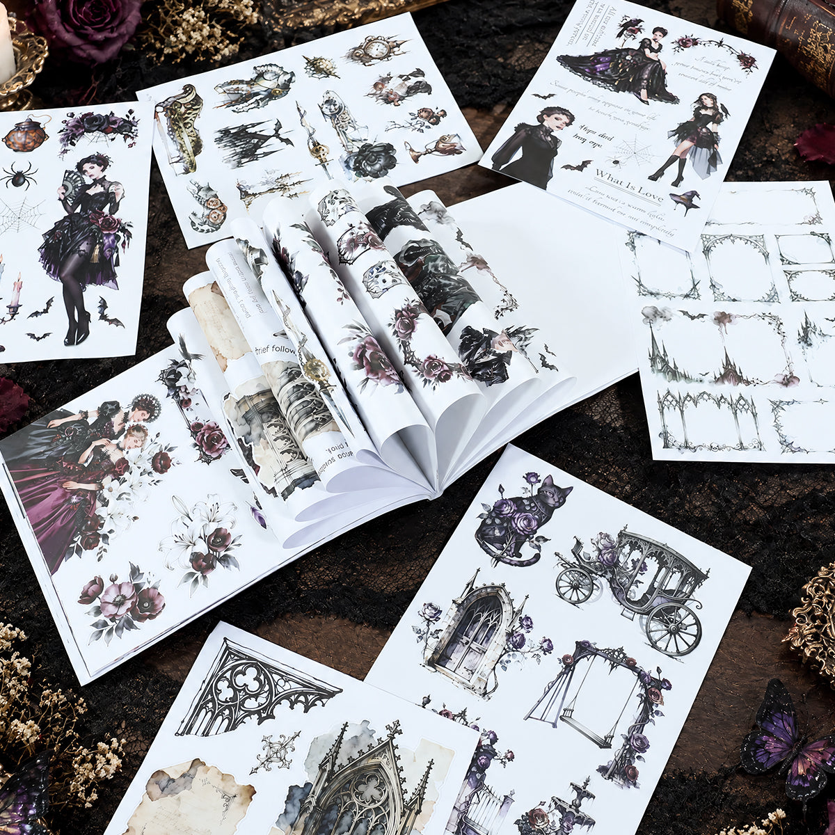 Gothic Rose Manor - Junk Journal Stickers | Gothic Kiss Cut Matte PET (24 Sheets)