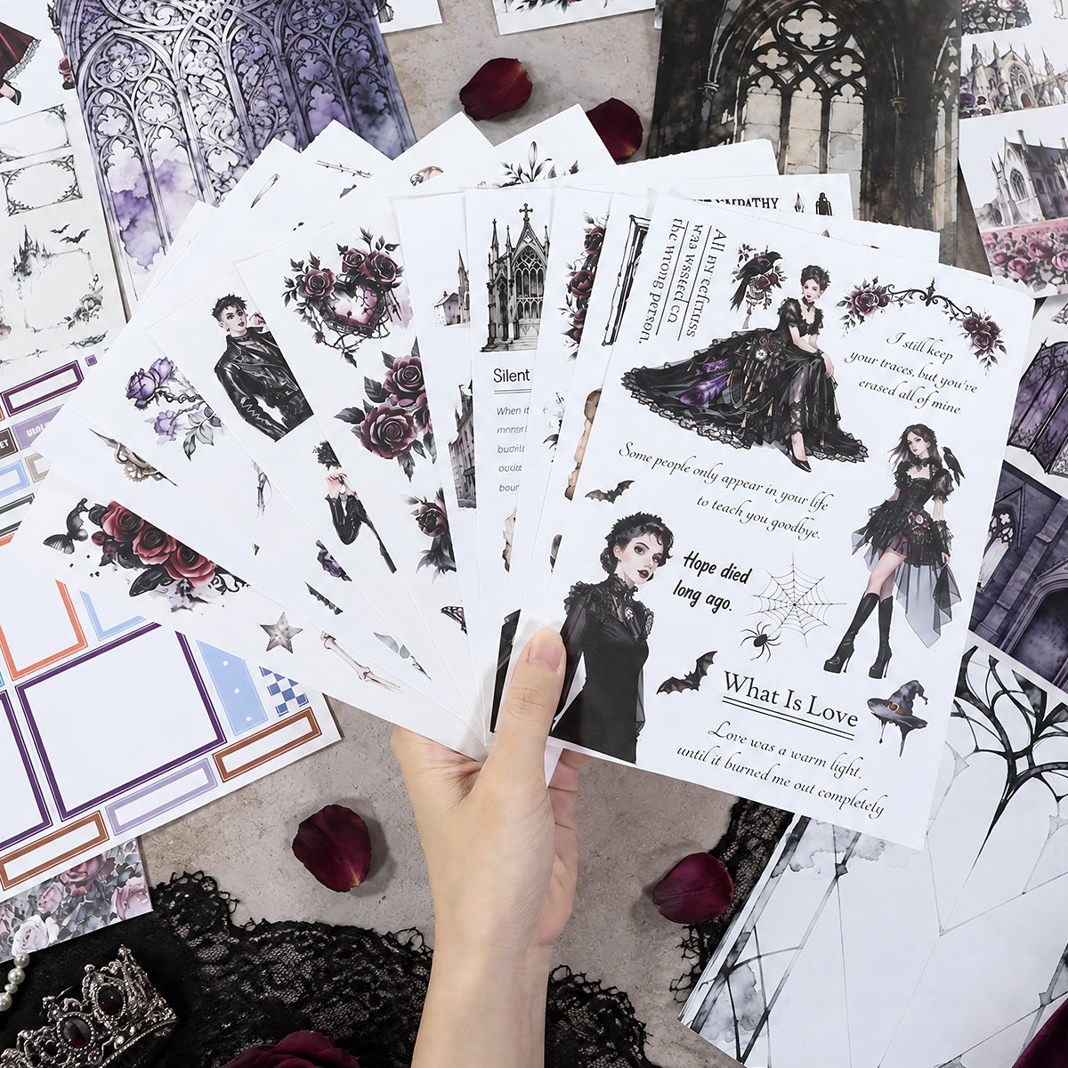 Gothic Rose Manor - Junk Journal Stickers | Gothic Kiss Cut Matte PET (24 Sheets)