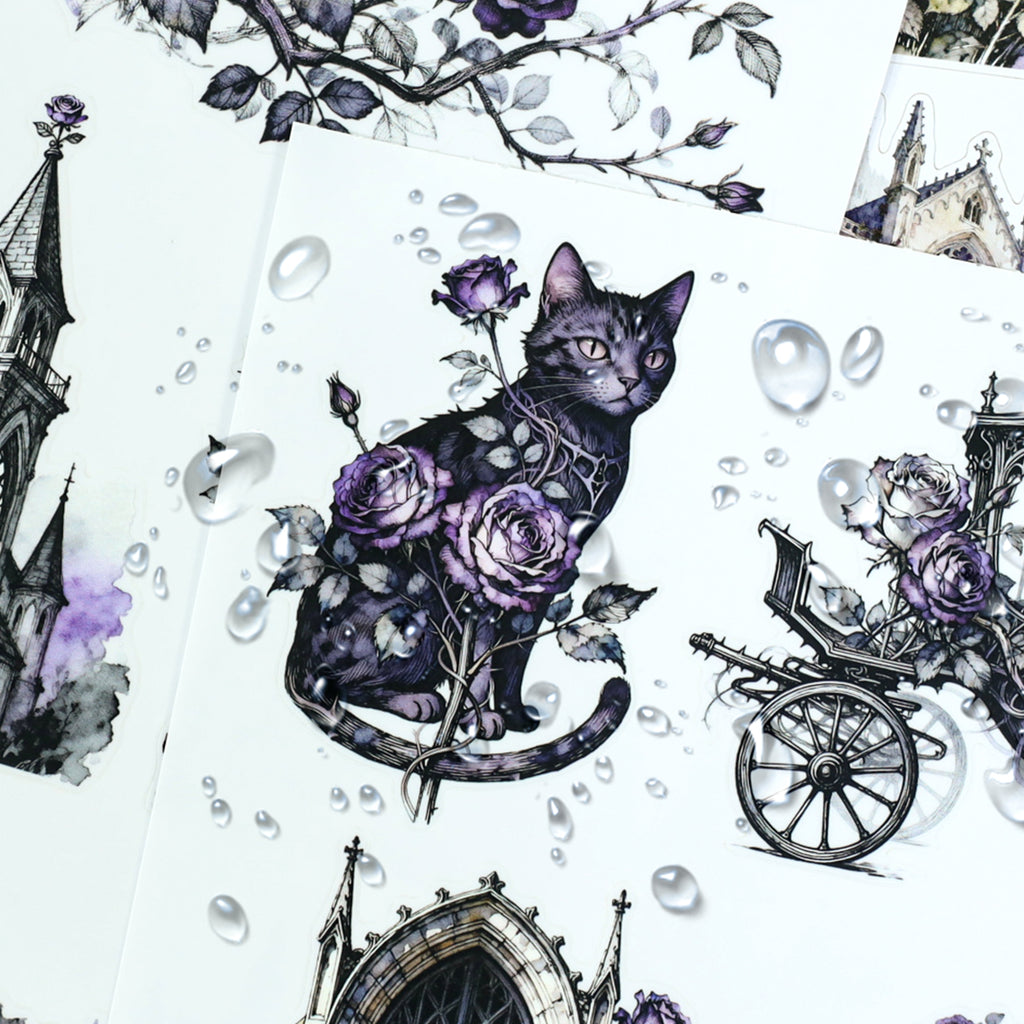 Gothic Rose Manor - Junk Journal Stickers | Gothic Kiss Cut Matte PET (24 Sheets)