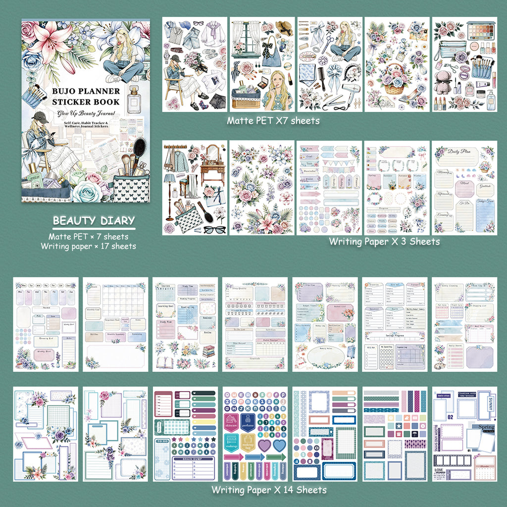 Beauty Diary - Planner Sticker Book | Pastel Kiss Cut Matte PET (24 Sheets)
