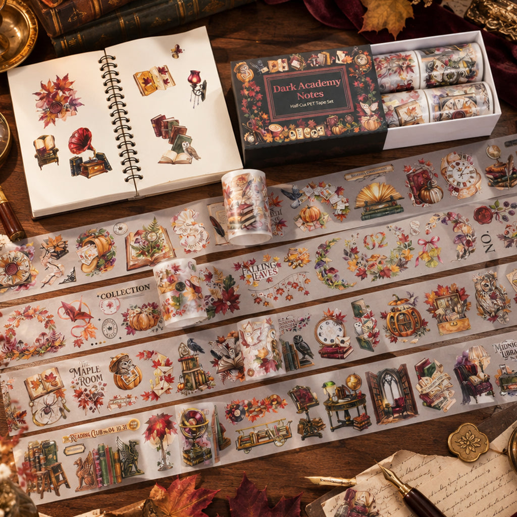 Autumn Reflections On Maple Leaves - PET Tapes | Dark Academia Special Oil Die Cut (4 Rolls)