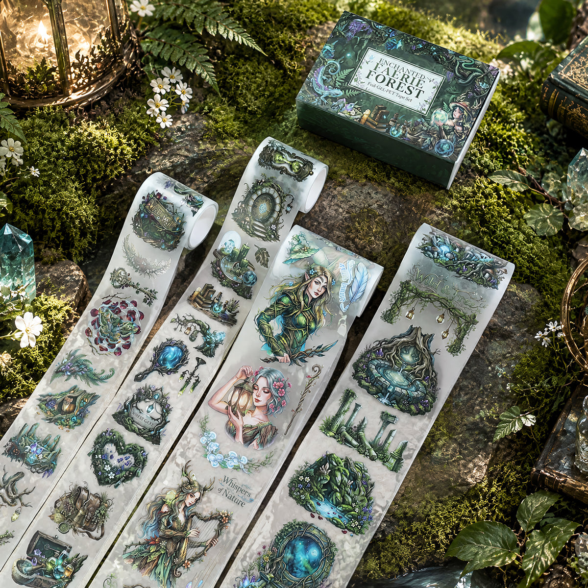 Fantasy Forest Realm - PET Tapes | Whimsical Shell Gold Die Cut (4 Rolls)