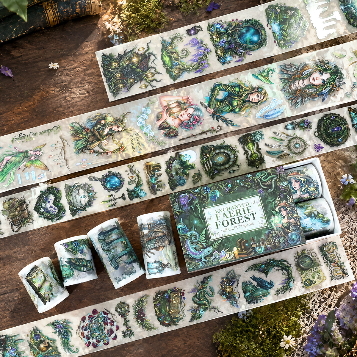 Fantasy Forest Realm - PET Tapes | Whimsical Shell Gold Die Cut (4 Rolls)