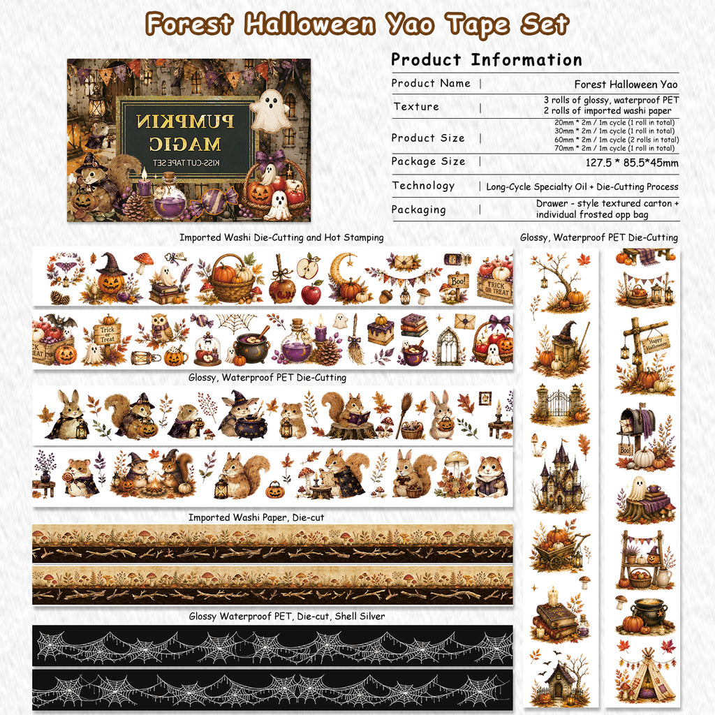 Forest Halloween Fantasy Vintage Kiss-Cut PET & Washi Tape Set