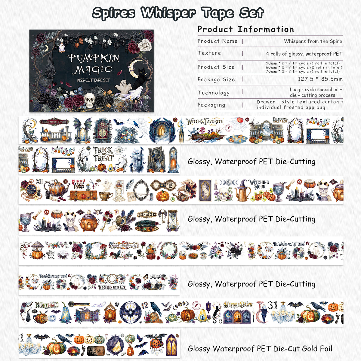 Whispers From The Spire - Scrapbooking Tapes | Gothic Gold Foil Special Oil (4 Rolls)