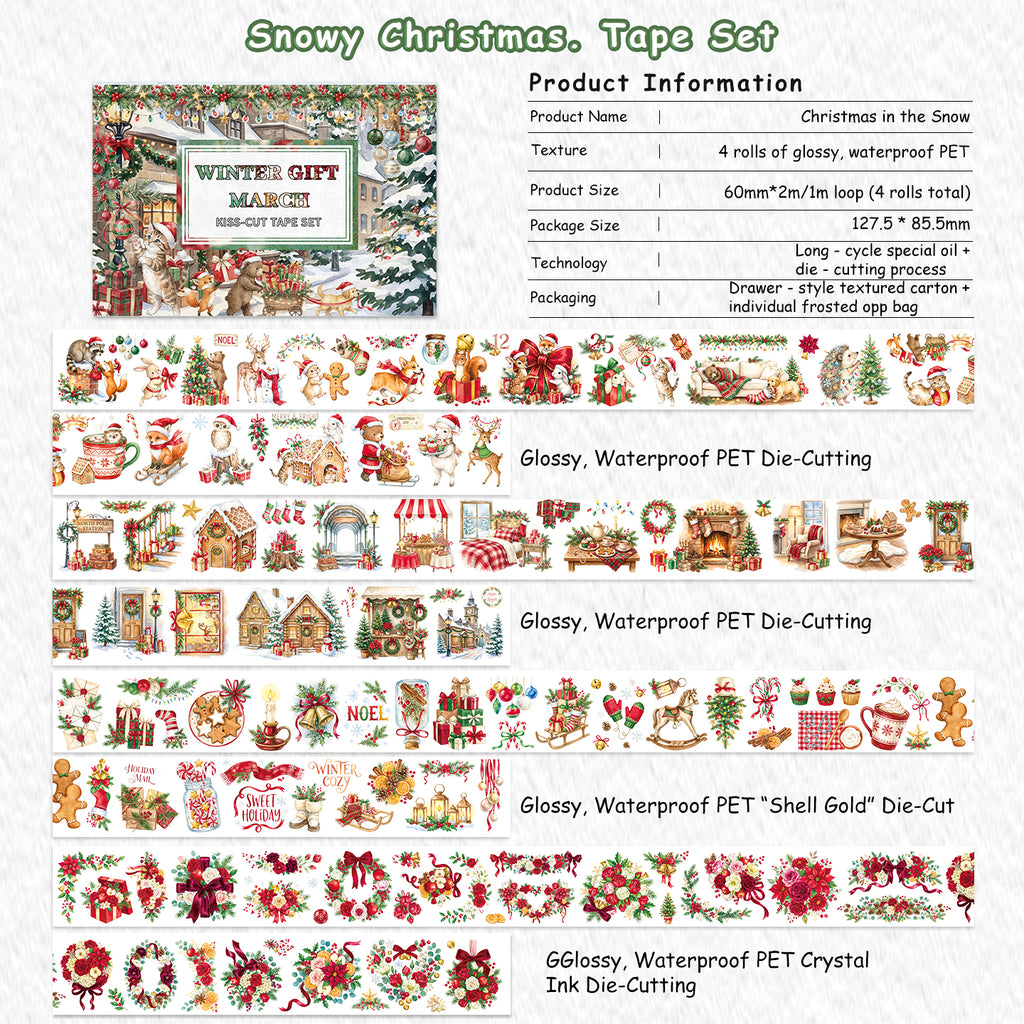 Christmas In The Snow - Masking Tapes | Whimsical Shell Gold Crystal Ink (4 Rolls)