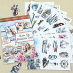 Water City Blossom Walk - Collage Stickers | Romantic Kiss Cut Matte PET (20 Sheets)