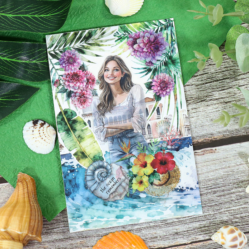Water City Blossom Walk - Collage Stickers | Romantic Kiss Cut Matte PET (20 Sheets)