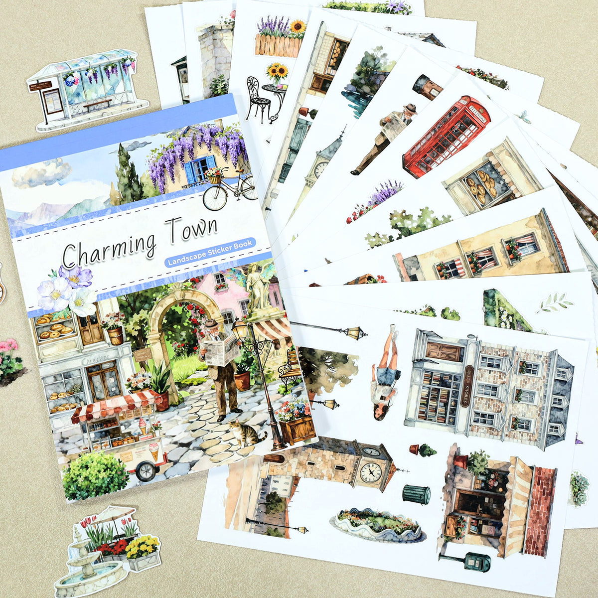 Charming Town - Junk Journal Stickers | Cottagecore Kiss Cut Matte PET (20 Sheets)