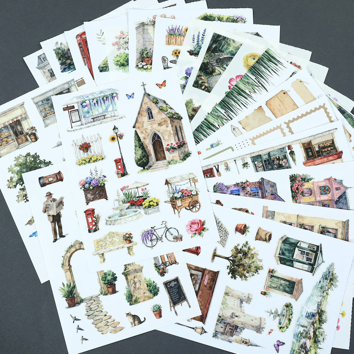 Charming Town - Junk Journal Stickers | Cottagecore Kiss Cut Matte PET (20 Sheets)