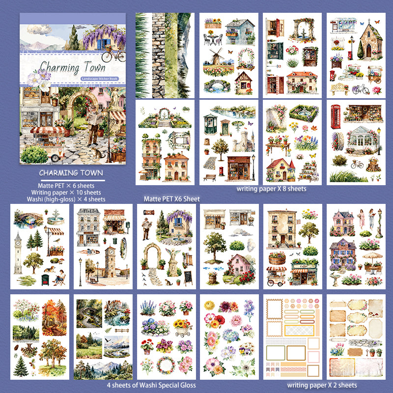 Charming Town - Junk Journal Stickers | Cottagecore Kiss Cut Matte PET (20 Sheets)