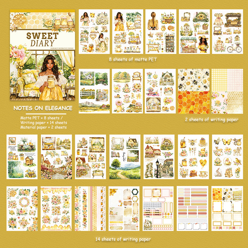 Sweet Diary - Ephemera Stickers | Cottagecore Kiss Cut Matte PET (24 Sheets)